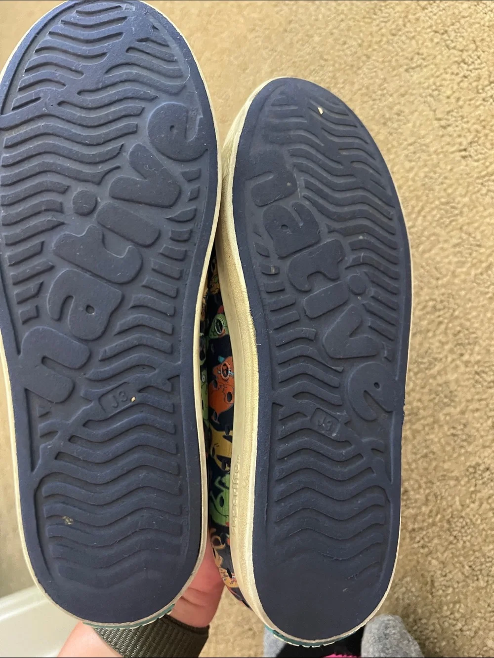 Native Kids Slip-On Shoes in Black with Multicolor Monster Print